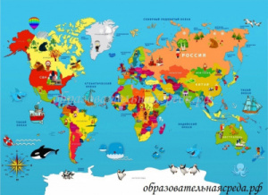 Настенное панно "Карта мира" 1,1*0,8м