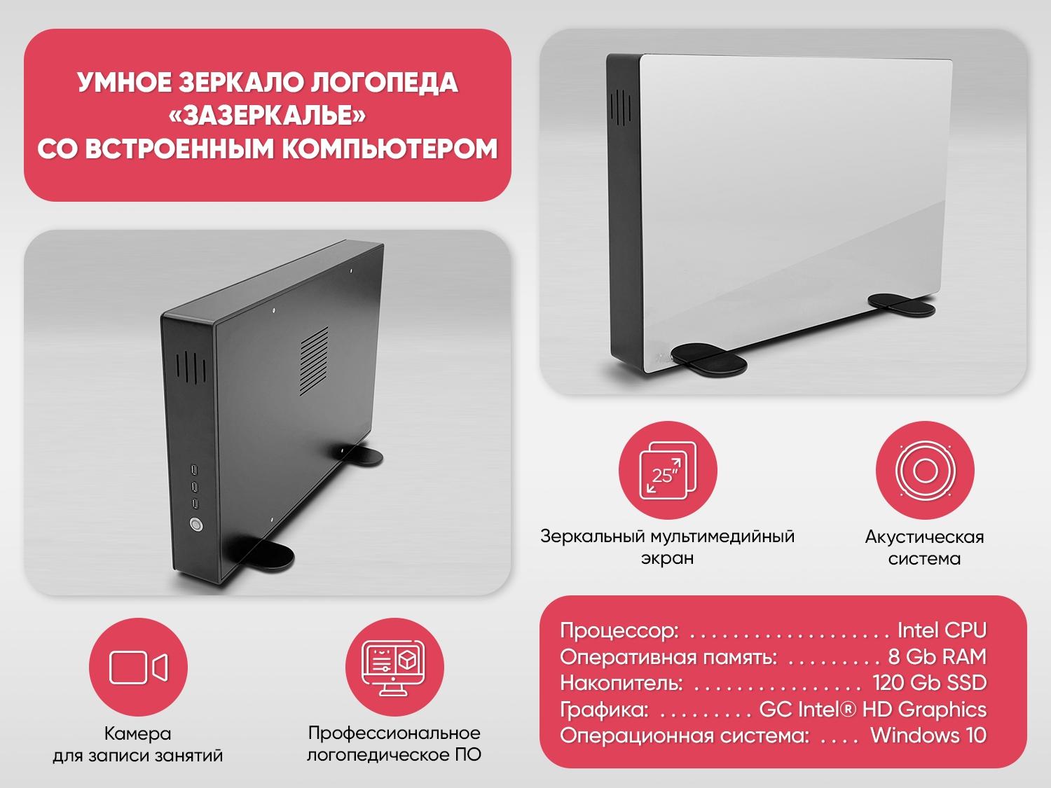 Умное зеркало Логопеда «Зазеркалье» со встроенным ПК 